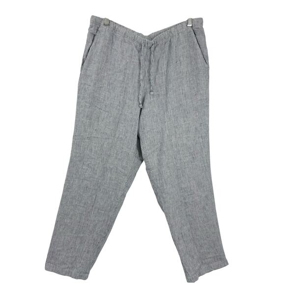 J Jill Love Linen Blue Striped Pants size Medium pull on Elastic Tie Waist - Picture 10 of 10